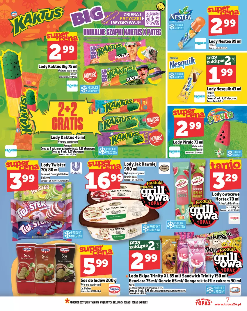 Gazetka promocyjna Topaz - Gazetka - ważna 29.05 do 04.06.2025 - strona 7 - produkty: Arbuz, Dr. Oetker, Gry, Hortex, Kaktus, Lody, Melon, Nesquik, Nestea, Ogród, Por, Sos, Top