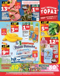 Gazetka promocyjna Topaz - Gazetka - Gazetka - ważna od 04.06 do 04.06.2025 - strona 1 - produkty: Top, Ser, Coccolino, Ogórek, Big Milk, Lody, Schab wieprzowy, Płyn do płukania, Kubuś, Waga, Napój
