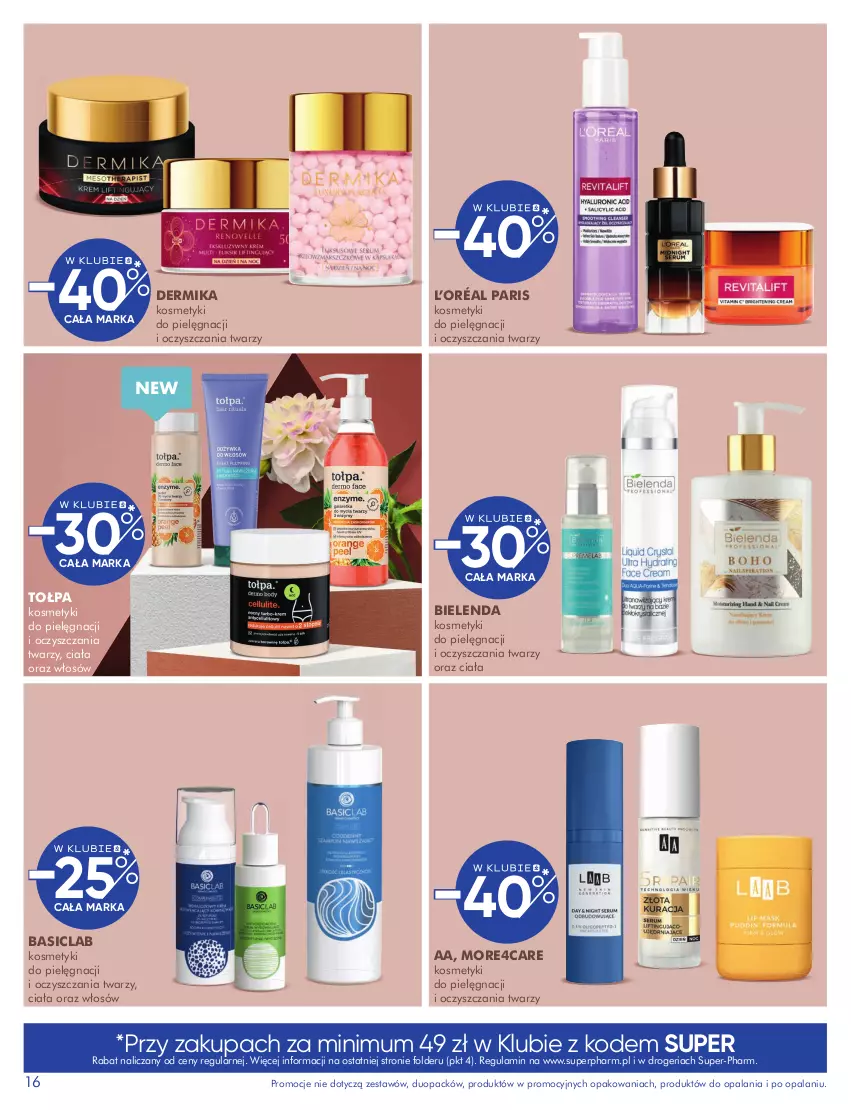 Gazetka promocyjna Super Pharm - Gazetka - ważna 18.09 do 12.10.2025 - strona 16 - produkty: Basiclab, Bielenda, Dermika, Kosmetyki do pielęgnacji, L’Oréal, Tołpa