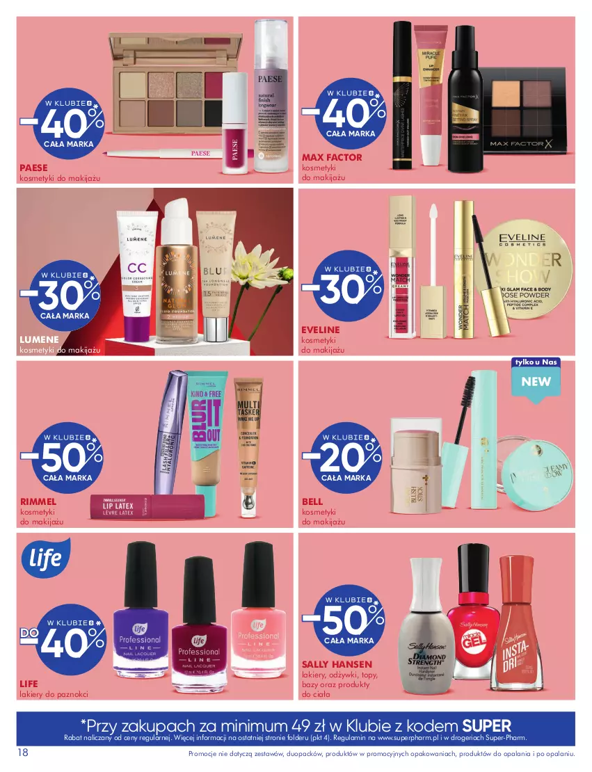 Gazetka promocyjna Super Pharm - Gazetka - ważna 18.09 do 12.10.2025 - strona 18 - produkty: Bell, Eveline, Fa, Lakier, Makijaż, Max Factor, PAESE, Sally Hansen, Top