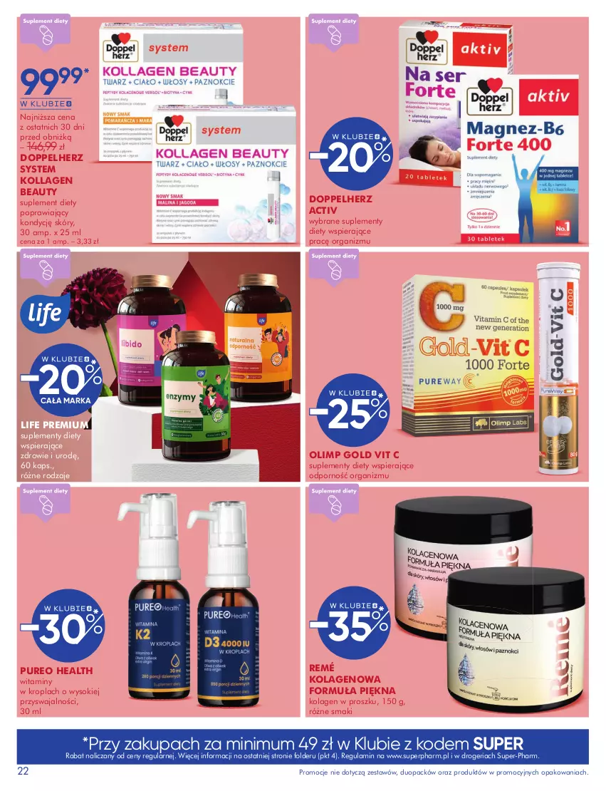 Gazetka promocyjna Super Pharm - Gazetka - ważna 18.09 do 12.10.2025 - strona 22 - produkty: Doppelherz, Kolagen, Por, Pur, Sok, Suplement diety, Zdrowie