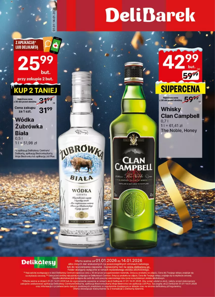 Gazetka promocyjna Delikatesy Centrum - Delibarek DC01-DC02 - ważna 01.01 do 14.01.2026 - strona 1 - produkty: Bell, Dron, Rama, Rum, Tran, Whisky, Wódka