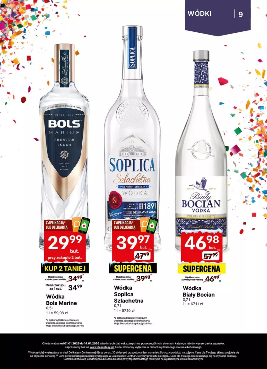 Gazetka promocyjna Delikatesy Centrum - Delibarek DC01-DC02 - ważna 01.01 do 14.01.2026 - strona 9 - produkty: Biały Bocian, Bols, Dron, Rama, Rum, Soplica, Wódka