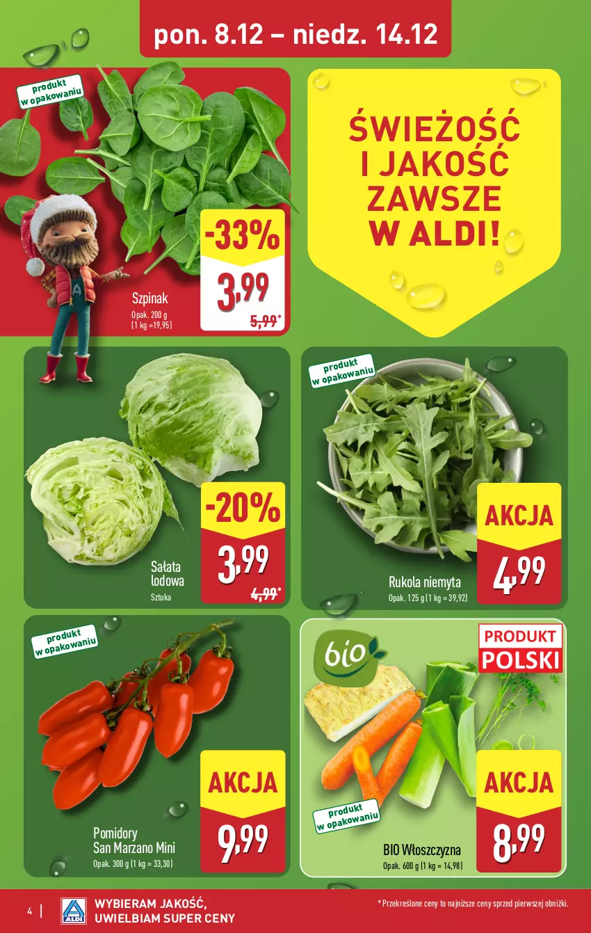 Gazetka promocyjna Aldi - Gwiazdy świątecznego stołu - ważna 08.12 do 14.12.2025 - strona 4 - produkty: Pomidory, Rukola, Sałat, Sałata lodowa, Szpinak