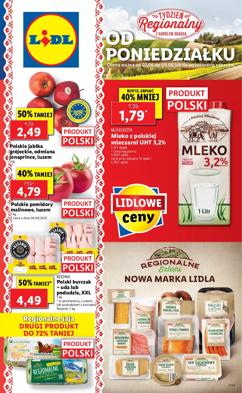 Gazetka promocyjna Lidl - GAZETKA - ważna 07.06 do 09.06.2021 - strona 1 - produkty: Jabłka, Jaja, Kurczak, Mleko, Mlekovita, Pomidory, Por