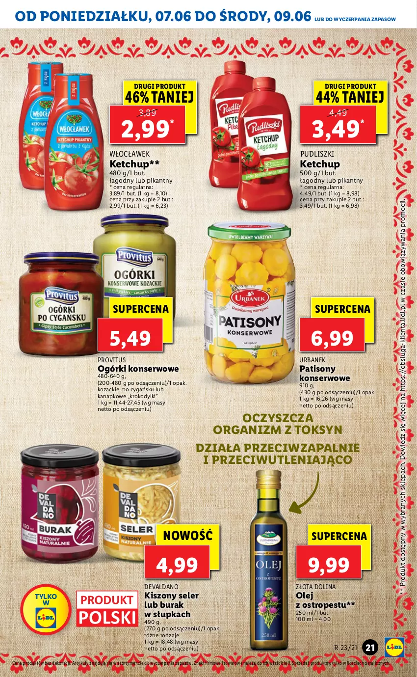 Gazetka promocyjna Lidl - GAZETKA - ważna 07.06 do 09.06.2021 - strona 21 - produkty: Ketchup, Ogórki konserwowe, Olej, Ostropes, Pudliszki, Ser, Sony