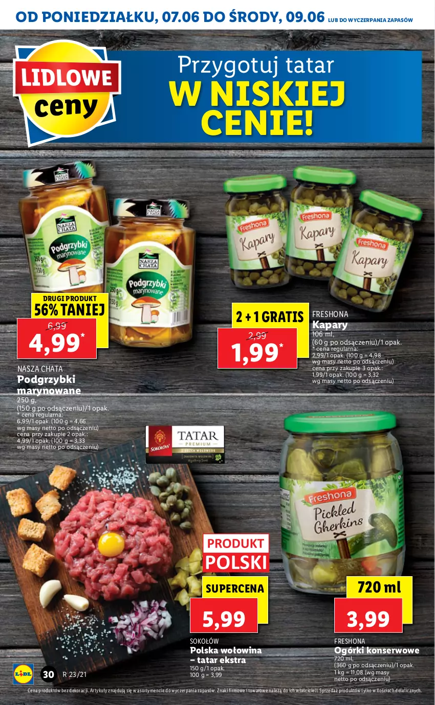 Gazetka promocyjna Lidl - GAZETKA - ważna 07.06 do 09.06.2021 - strona 30 - produkty: Gra, Kapary, Ogórki konserwowe, Podgrzybki, Podgrzybki marynowane, Ser, Sok, Sokołów, Wołowina