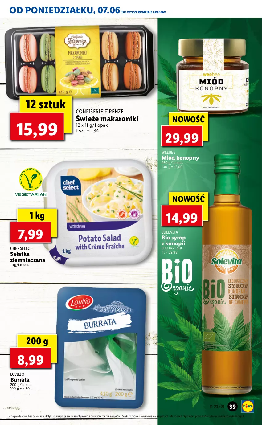 Gazetka promocyjna Lidl - GAZETKA - ważna 07.06 do 09.06.2021 - strona 39 - produkty: Burrata, Lovi, Makaron, Miód, Sałat, Sałatka, Ser, Syrop