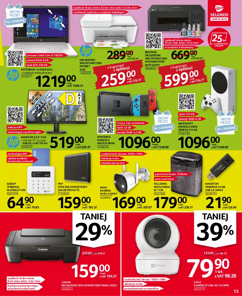 Gazetka promocyjna Selgros - Oferta przemysłowa - ważna 19.05 do 01.06.2022 - strona 13 - produkty: Brother, Canon, Fa, Intel, Kamera, Konsola, Kosz, Mobil, Monitor, Niszczarka, Notebook, Obraz, Pendrive, Procesor, Ser, Smartfon, Top, Urządzenie wielofunkcyjne, Xbox