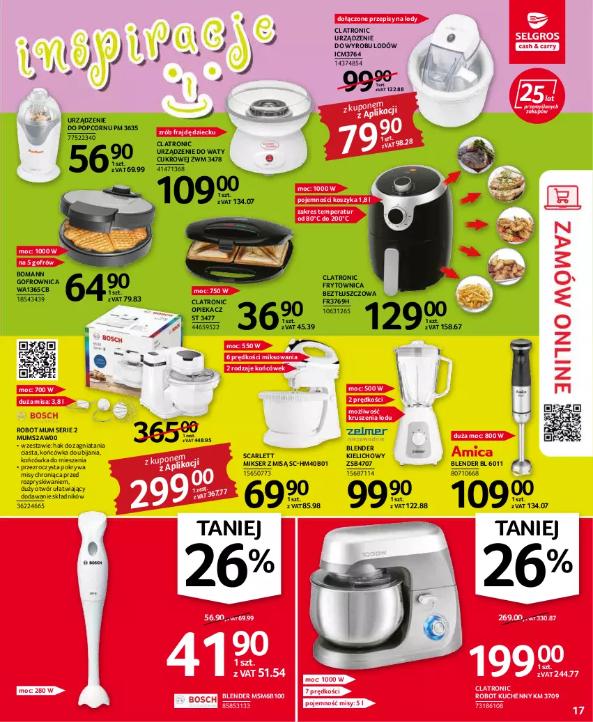 Gazetka promocyjna Selgros - Oferta przemysłowa - ważna 19.05 do 01.06.2022 - strona 17 - produkty: Blender, Gofrownica, Kosz, Lody, Mikser, Mikser z misą, Pokrywa, Popcorn, Robot, Ser