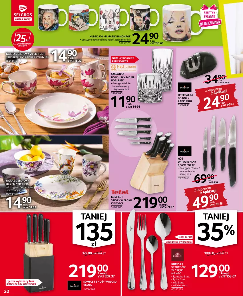 Gazetka promocyjna Selgros - Oferta przemysłowa - ważna 19.05 do 01.06.2022 - strona 20 - produkty: Deser, Kubek, Mango, Marilyn, Noż, Nóż uniwersalny, Ostrzałka do noży, Ser, Szklanka, Talerz, Talerz deserowy, Whisky, Widelec