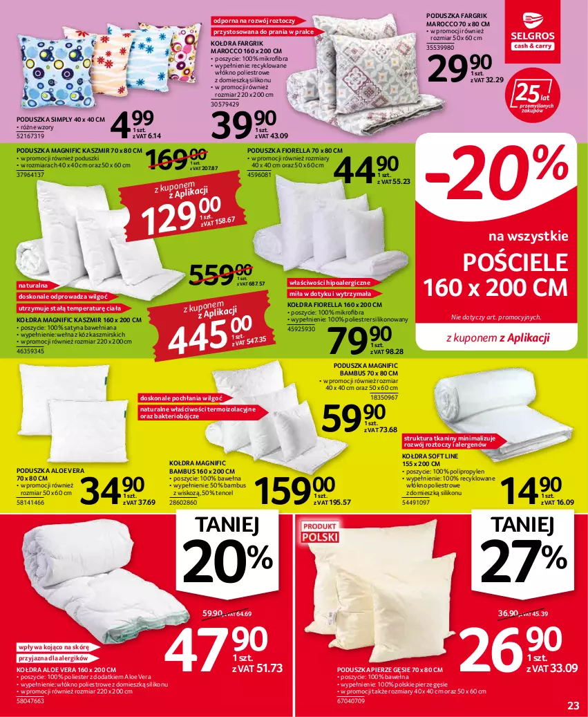 Gazetka promocyjna Selgros - Oferta przemysłowa - ważna 19.05 do 01.06.2022 - strona 23 - produkty: Aloe vera, Fa, Kołdra, LG, Poduszka, Por, Pościel, Wełna