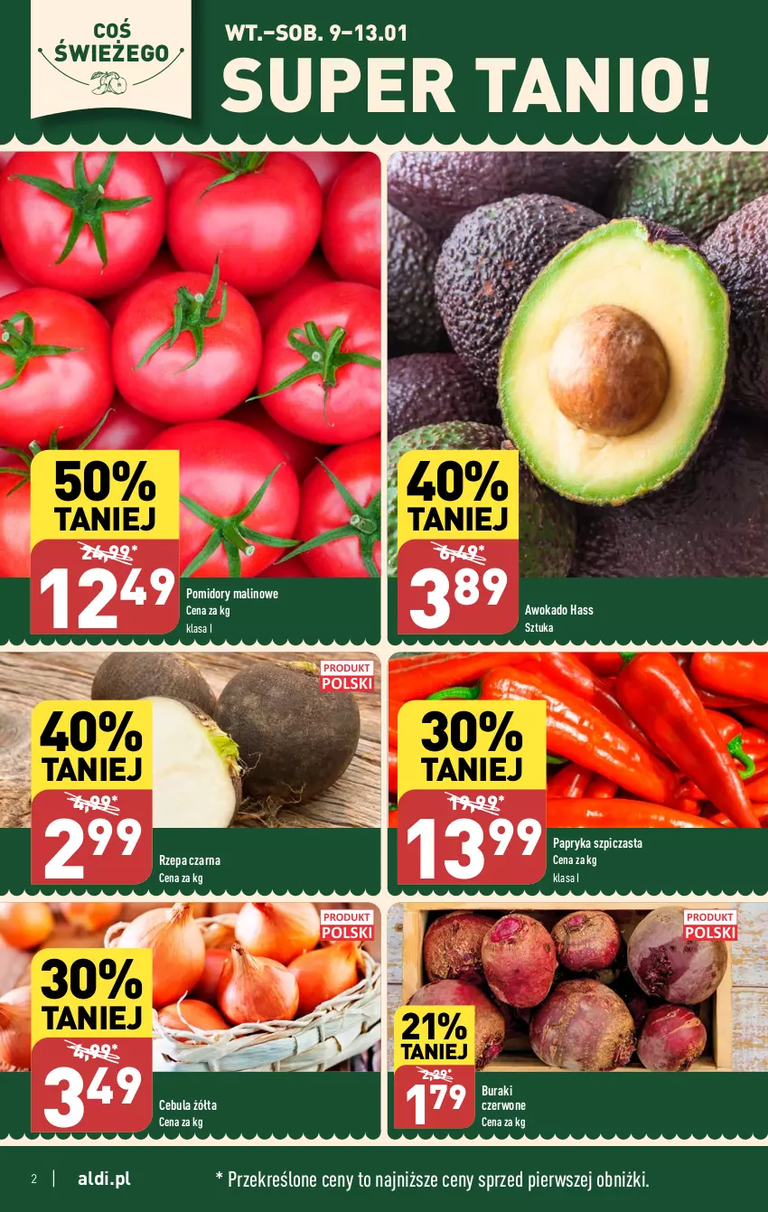 Gazetka promocyjna Aldi - Pełna oferta - ważna 08.01 do 13.01.2024 - strona 2 - produkty: Buraki, Cebula, Papryka, Pomidory, Szpic