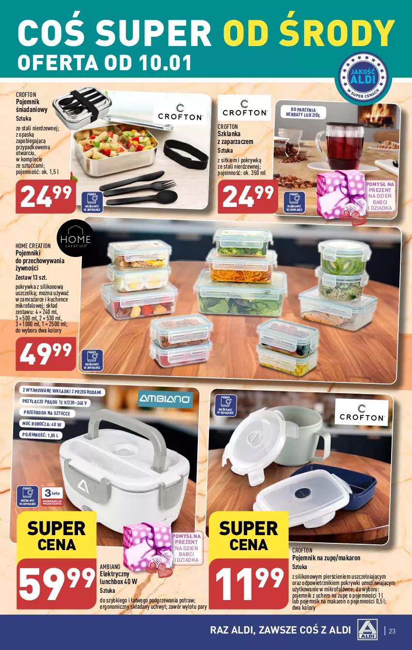 Gazetka promocyjna Aldi - Pełna oferta - ważna 08.01 do 13.01.2024 - strona 23 - produkty: Danio, Fa, Makaron, Pojemnik, Szklanka, Wkładki, Zaparzacz