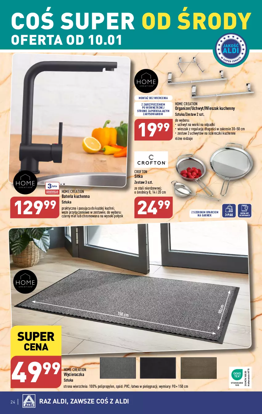 Gazetka promocyjna Aldi - Pełna oferta - ważna 08.01 do 13.01.2024 - strona 24 - produkty: Bateria, Bateria kuchenna, Garnek, Organizer, Piec, Sok, Wieszak, Wycieraczka