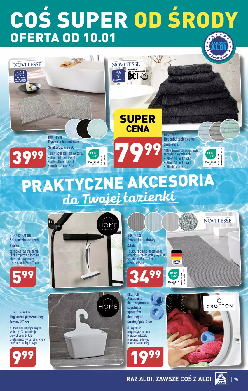 Gazetka promocyjna Aldi - Pełna oferta - ważna 08.01 do 13.01.2024 - strona 25 - produkty: Dywan, Dywanik, Dywanik łazienkowy, Mop, Organizer, Ręcznik, Wełna