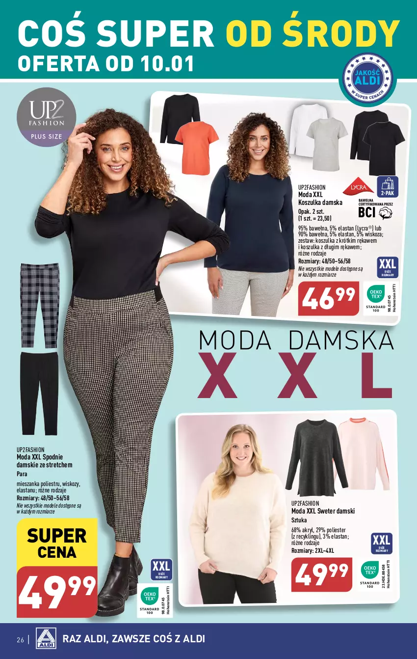 Gazetka promocyjna Aldi - Pełna oferta - ważna 08.01 do 13.01.2024 - strona 26 - produkty: Fa, Kosz, Koszulka, Moda, Spodnie, Sweter, Wełna