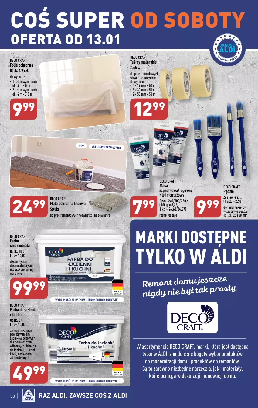 Gazetka promocyjna Aldi - Pełna oferta - ważna 08.01 do 13.01.2024 - strona 30 - produkty: Fa, Klej, Lakier, LG, Masa szpachlowa, Mata ochronna, Piec