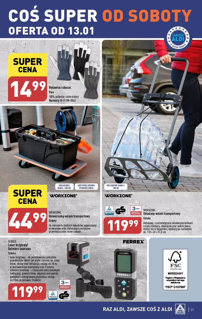 Gazetka promocyjna Aldi - Pełna oferta - ważna 08.01 do 13.01.2024 - strona 31 - produkty: Drzwi, Laser krzyżowy, Obraz, Por, Rękawice, Rękawice robocze, Rolki, Ser, Sport, Tran, Wózek, Wózek transportowy