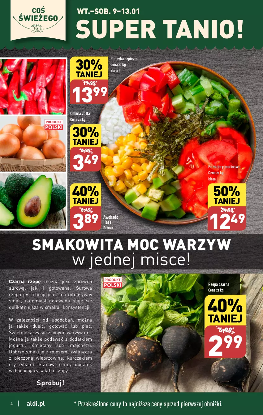 Gazetka promocyjna Aldi - Pełna oferta - ważna 08.01 do 13.01.2024 - strona 4 - produkty: Cebula, Jogurt, Kurczak, Majonez, Papryka, Piec, Pomidory, Ryba, Sałat, Smakowita, Szpic, Warzywa