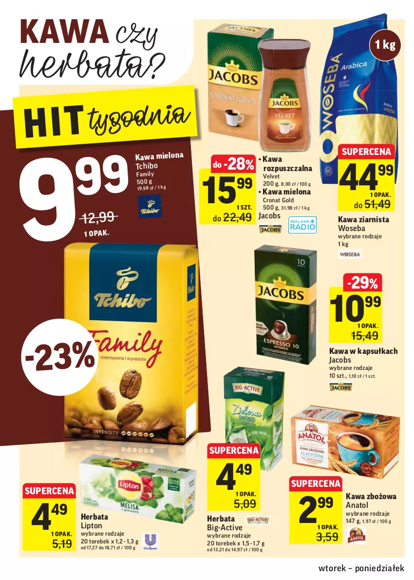 Gazetka promocyjna Intermarche - Gazetka promocyjna - ważna 25.01 do 31.01.2022 - strona 18 - produkty: Fa, Herbata, Jacobs, Kawa, Kawa mielona, Kawa rozpuszczalna, Kawa zbożowa, Kawa ziarnista, Lipton, Tchibo, Velvet, Woseba