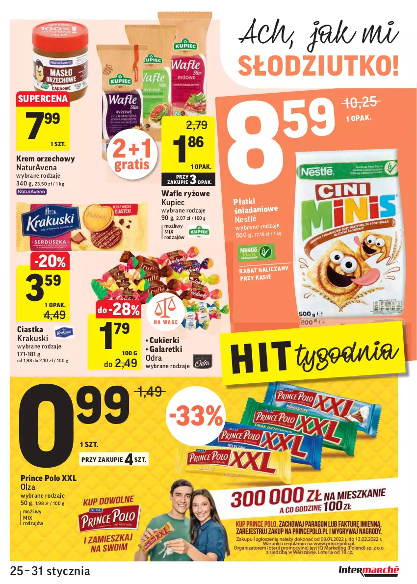 Gazetka promocyjna Intermarche - Gazetka promocyjna - ważna 25.01 do 31.01.2022 - strona 19 - produkty: Ciastka, Cukier, Cukierki, Danio, Gala, Galaretki, Gra, Krakus, Krakuski, Krem orzechowy, Kupiec, Piec, Prince Polo, Ryż, Wafle