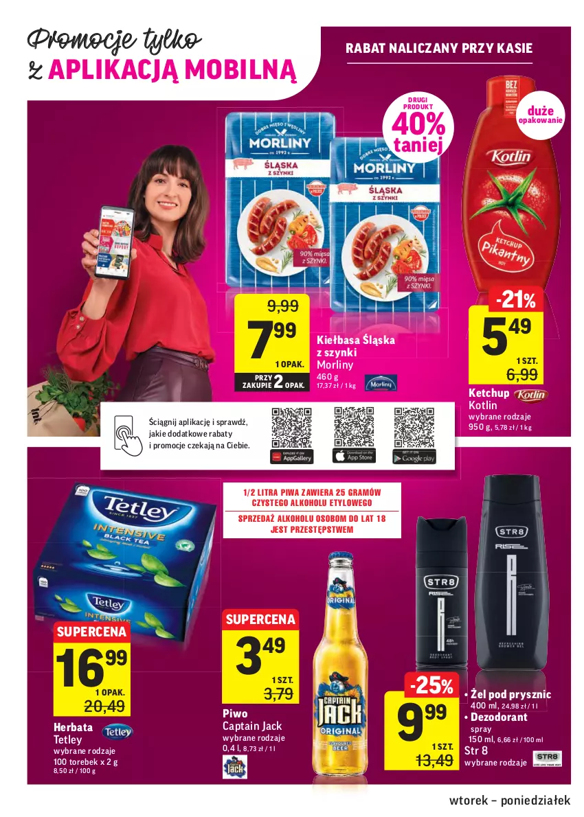 Gazetka promocyjna Intermarche - Gazetka promocyjna - ważna 25.01 do 31.01.2022 - strona 20 - produkty: Captain Jack, Dezodorant, Gra, Herbata, Ketchup, Kiełbasa, Kiełbasa śląska, Kotlin, Mobil, Morliny, Piwa, Piwo, Tetley