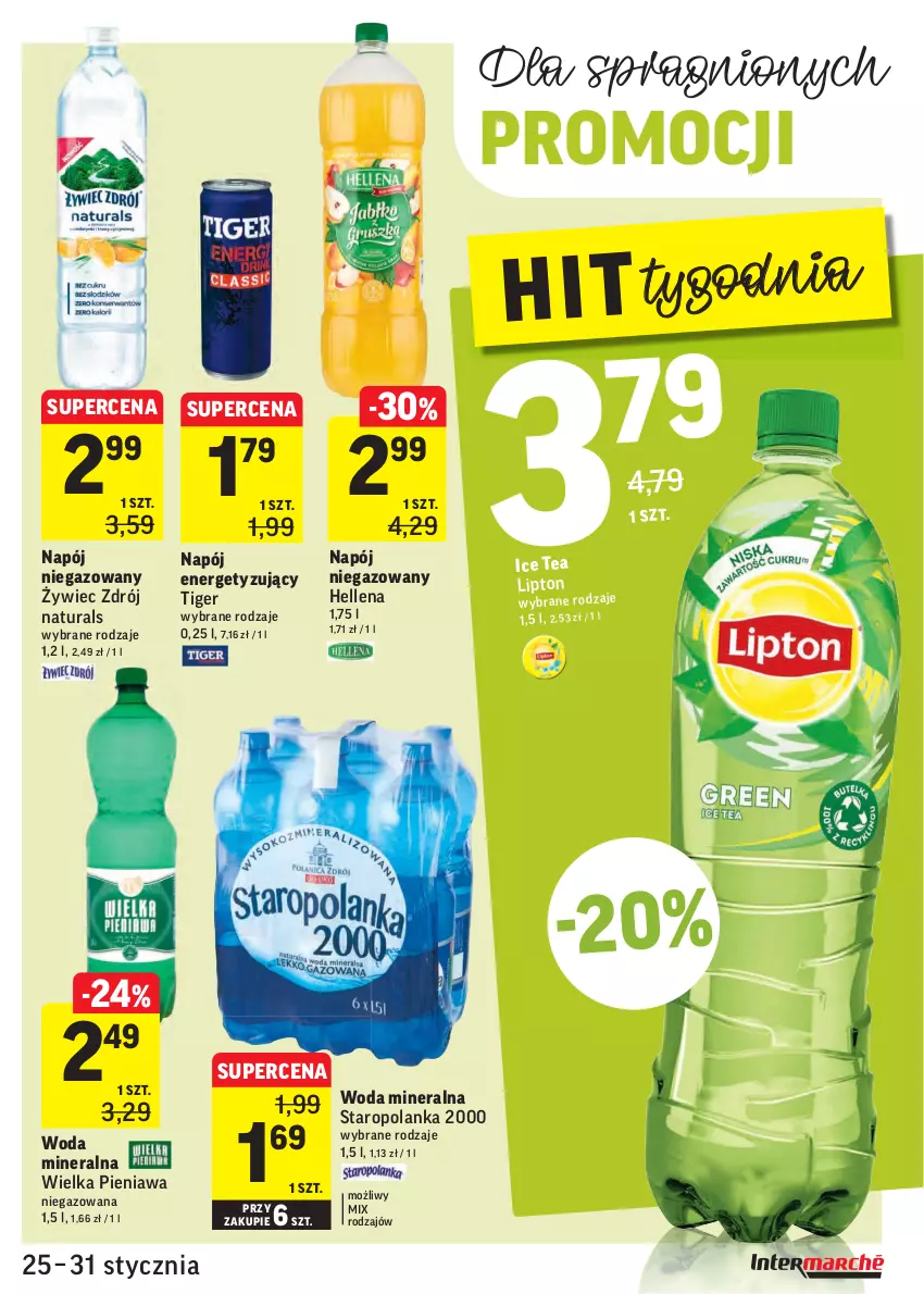 Gazetka promocyjna Intermarche - Gazetka promocyjna - ważna 25.01 do 31.01.2022 - strona 23 - produkty: Hellena, Lipton, Napój, Napój niegazowany, Staropolanka, Tiger, Woda, Woda mineralna