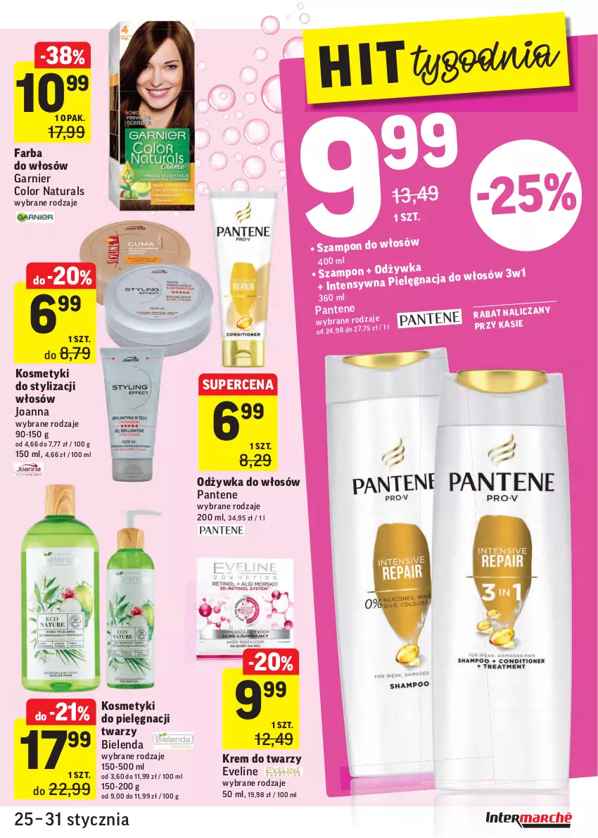 Gazetka promocyjna Intermarche - Gazetka promocyjna - ważna 25.01 do 31.01.2022 - strona 25 - produkty: Bielenda, Eveline, Fa, Farba do włosów, Garnier, Joanna, Kosmetyki do pielęgnacji, Krem do twarzy, Odżywka, Pantene, Szampon