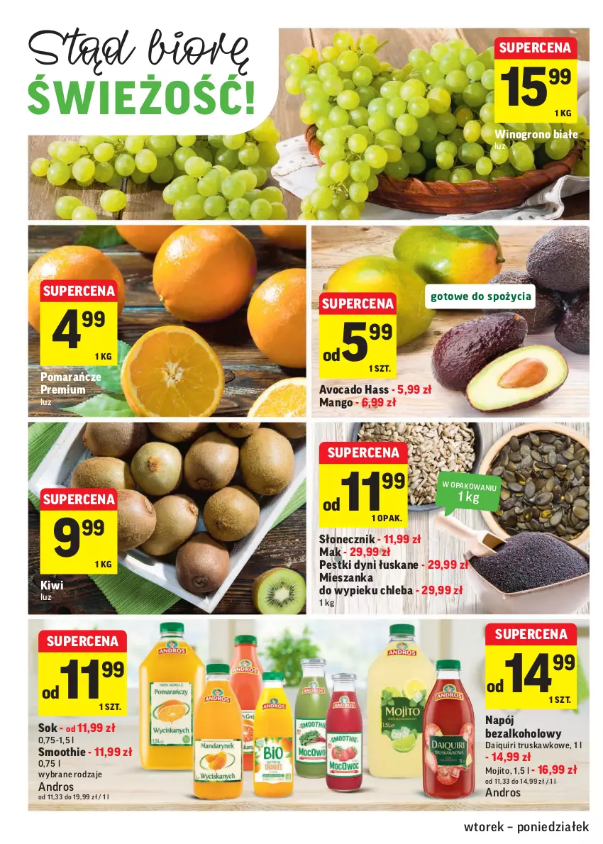 Gazetka promocyjna Intermarche - Gazetka promocyjna - ważna 25.01 do 31.01.2022 - strona 6 - produkty: Avocado, Chleb, Kiwi, Mango, Napój, Napój bezalkoholowy, Pestki dyni, Pomarańcze, Smoothie, Sok, Wino