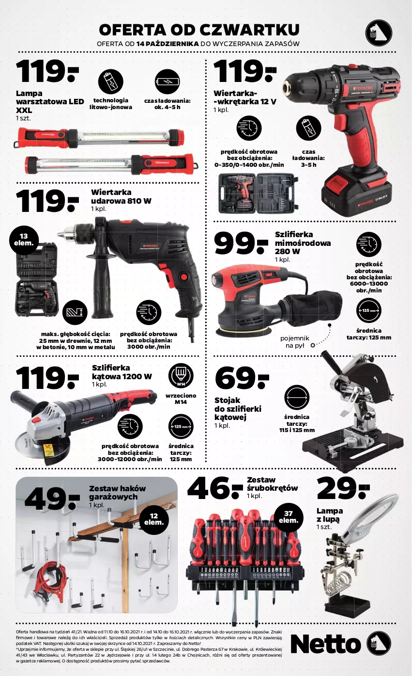 Gazetka promocyjna Netto - Gazetka non food - ważna 11.10 do 16.10.2021 - strona 8 - produkty: Garaż, Lampa, Pojemnik, Stojak, Szlifierka, Szlifierka kątowa, Tarka, Wiertarka, Wiertarka udarowa, Wkręt, Wkrętarka