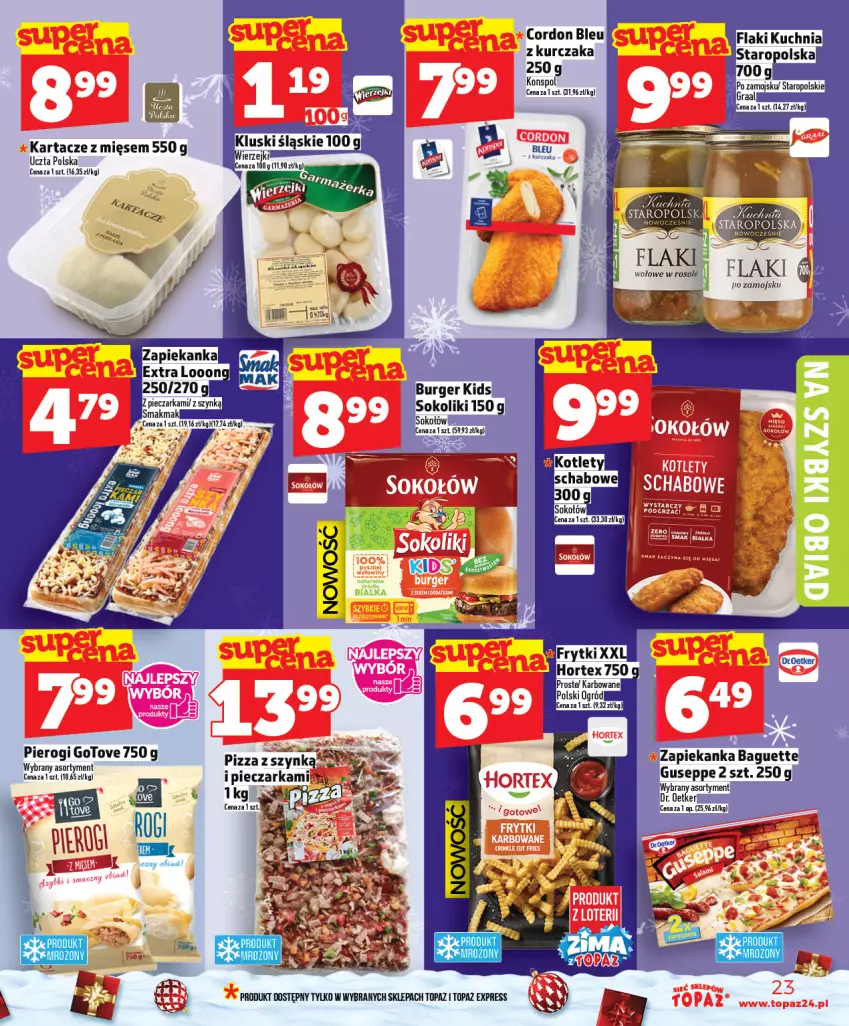 Gazetka promocyjna Topaz - Gazetka - ważna 04.12 do 10.12.2025 - strona 23 - produkty: Cordon Bleu, Kurczak, Piec, Pieczarka, Pierogi, Top