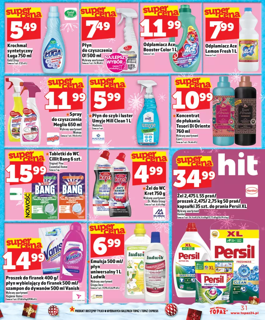 Gazetka promocyjna Topaz - Gazetka - ważna 04.12 do 10.12.2025 - strona 31 - produkty: Booster, Cillit Bang, Dywan, Emulsja, Gin, Kret, Ludwik, Odplamiacz, Persil, Płyn do szyb, Szampon, Tablet, Top, Vanish