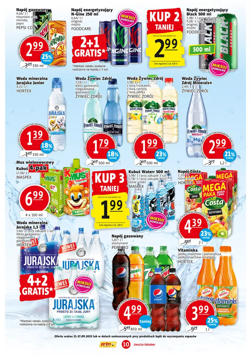 Gazetka promocyjna Prim Market - ważna 21.09 do 27.09.2023 - strona 10 - produkty: Fa, Gin, Hortex, Inka, Jabłka, Kubuś, Mango, Napój, Napój gazowany, Truskawki, Wibo, Woda, Woda mineralna