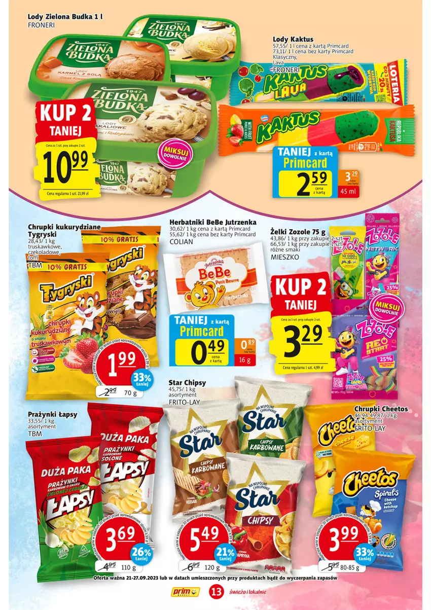 Gazetka promocyjna Prim Market - ważna 21.09 do 27.09.2023 - strona 13 - produkty: Cheetos, Chipsy, Chrupki, Gra, Gry, Herbatniki, Jutrzenka, Kaktus, Lody, Zielona Budka