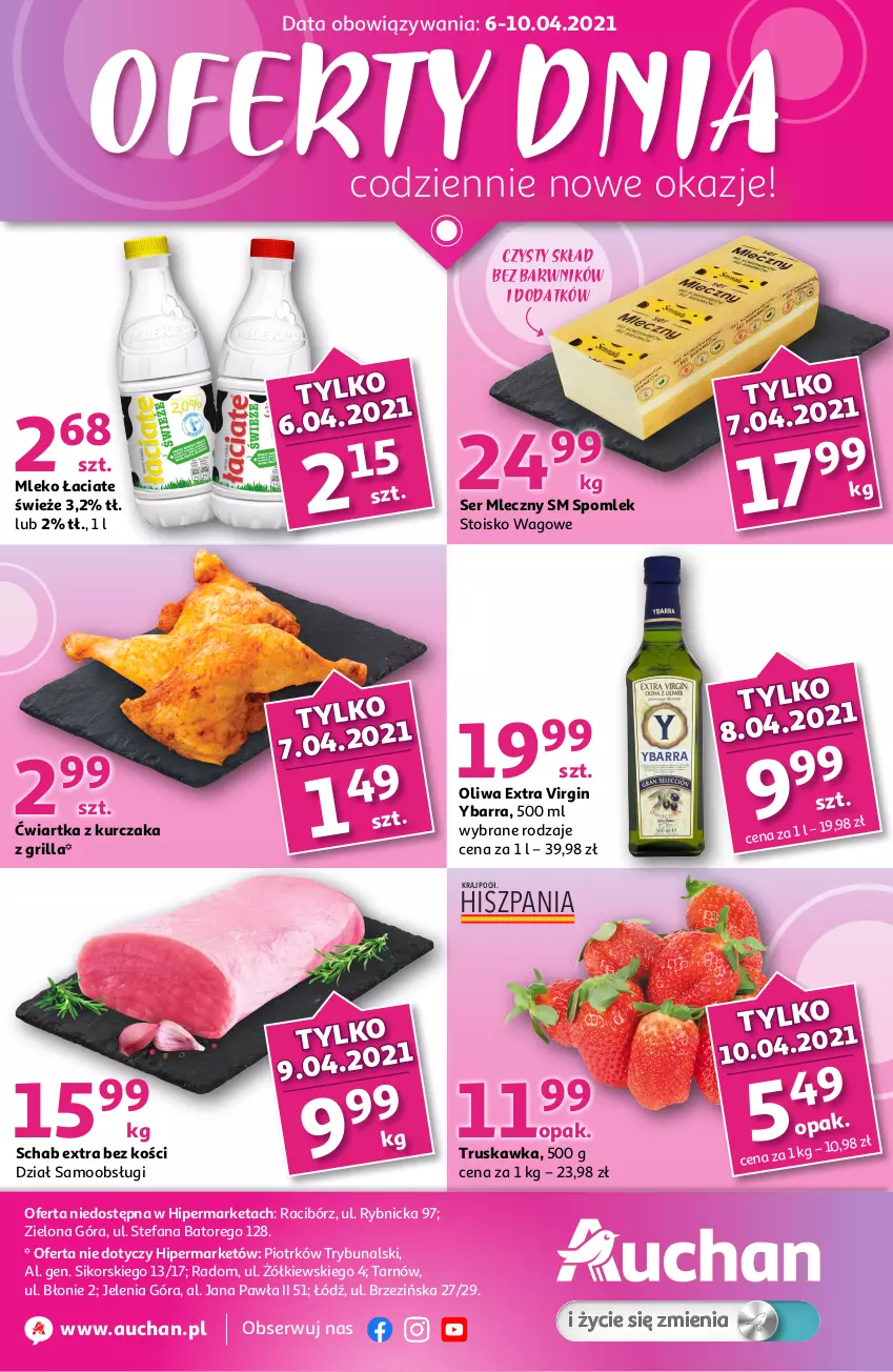 Gazetka promocyjna Auchan - Oferty Dnia Hipermarkety - ważna 06.04 do 10.04.2021 - strona 1 - produkty: Fa, Gin, Grill, Kurczak, Mleko, Ser