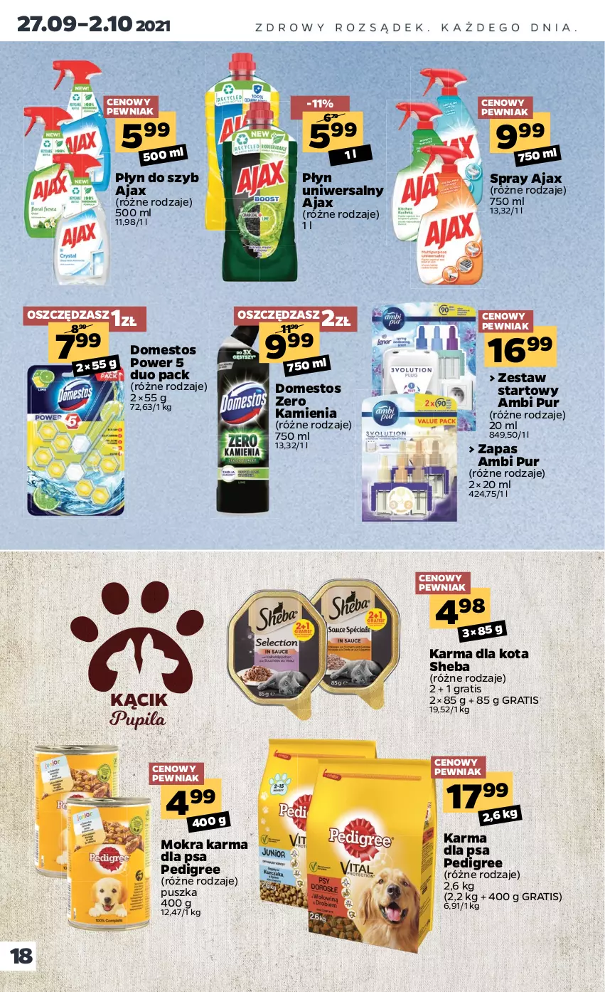 Gazetka promocyjna Netto - Gazetka spożywcza - ważna 27.09 do 02.10.2021 - strona 18 - produkty: Ajax, Ambi Pur, Domestos, Gra, Mokra karma, Pedigree, Płyn do szyb, Pur, Sheba