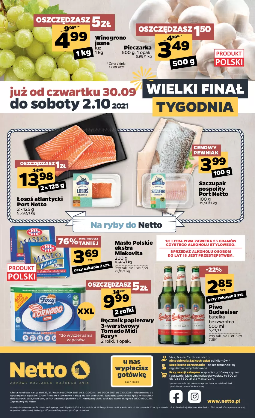 Gazetka promocyjna Netto - Gazetka spożywcza - ważna 27.09 do 02.10.2021 - strona 20 - produkty: Foxy, Gra, Masło, Mleko, Mlekovita, Papier, Piec, Pieczarka, Piwa, Piwo, Por, Ręcznik, Rolki, Ser, Wino, Zupa