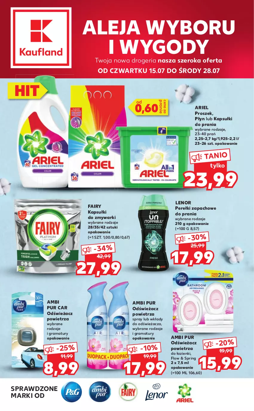 Gazetka promocyjna Kaufland - Oferta specjalna - ważna 15.07 do 28.07.2021 - strona 1 - produkty: Ambi Pur, Ariel, Fa, Fairy, Gra, Kapsułki do prania, Lenor, Odświeżacz powietrza, Perełki zapachowe, Pur, Rama, Tera, Zmywarki