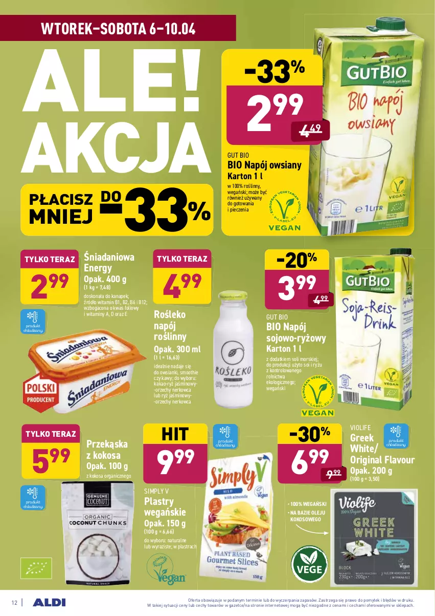 Gazetka promocyjna Aldi - ALE! CENA w ALDI - ważna 06.04 do 10.04.2021 - strona 12 - produkty: Danio, Gin, Kakao, Kokos, Lodówka, Napój, Napój roślinny, Olej, Piec, Ryż, Smoothie, Tera