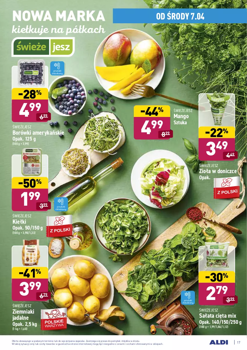 Gazetka promocyjna Aldi - ALE! CENA w ALDI - ważna 06.04 do 10.04.2021 - strona 17 - produkty: Kiełki, Mango, Półka, Sałat, Ziemniaki, Zioła w doniczce