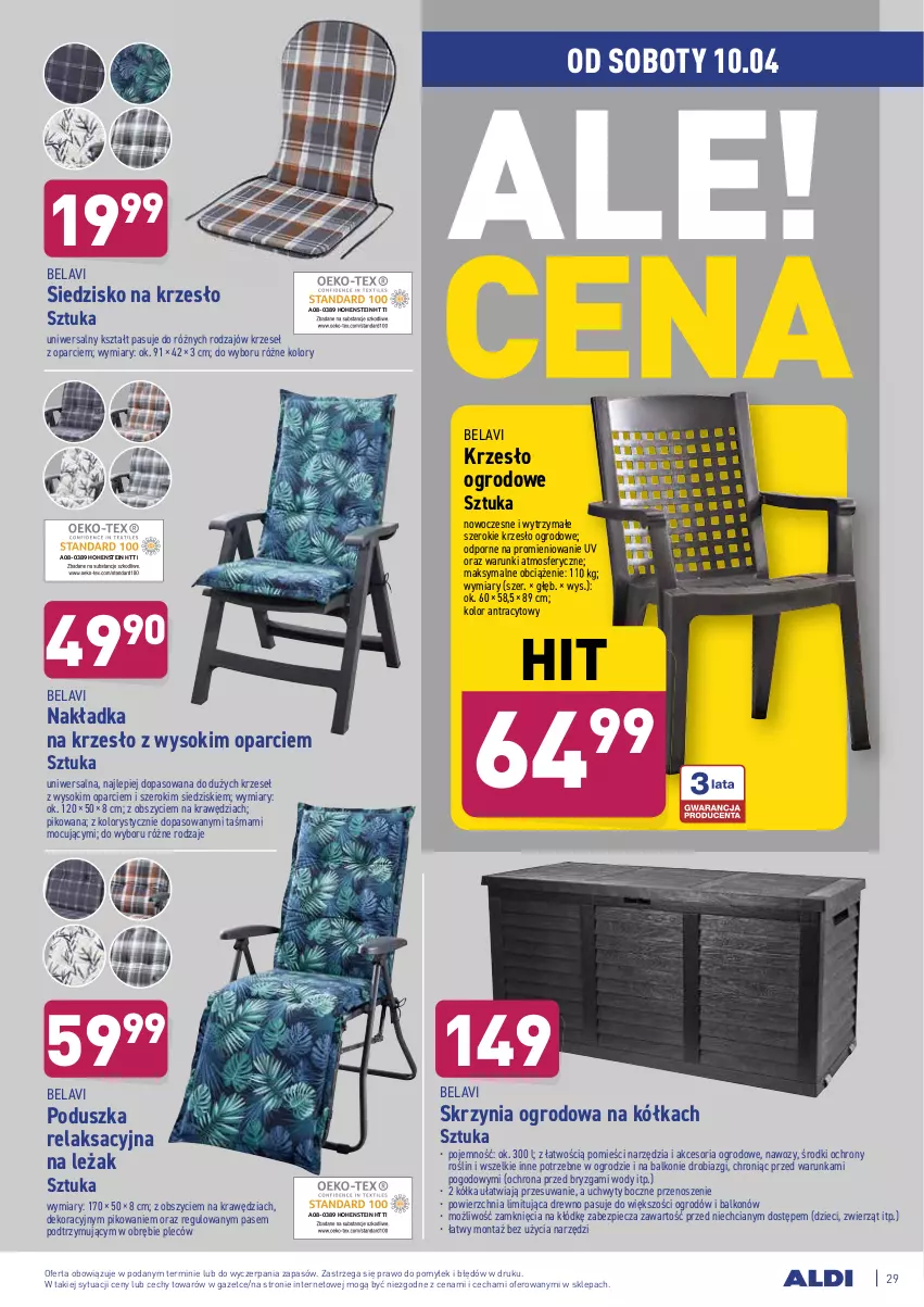 Gazetka promocyjna Aldi - ALE! CENA w ALDI - ważna 06.04 do 10.04.2021 - strona 29 - produkty: Dzieci, Krzesło, Krzesło ogrodowe, Piec, Poduszka, Por, Siedzisko, Sok, Uchwyty