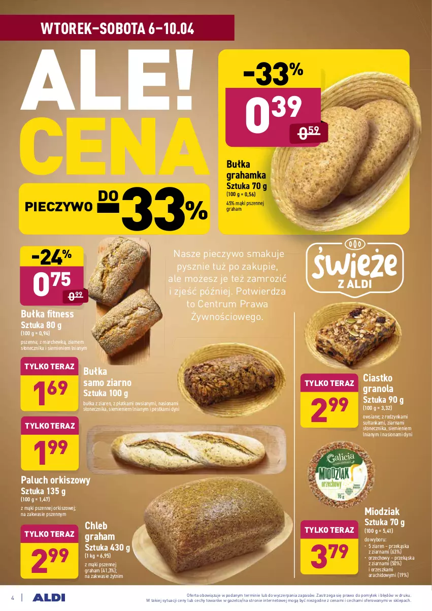 Gazetka promocyjna Aldi - ALE! CENA w ALDI - ważna 06.04 do 10.04.2021 - strona 4 - produkty: Bułka, Bułka fitness, Bułka grahamka, Chleb, Gra, Granola, Piec, Pieczywo, Rum, Tera