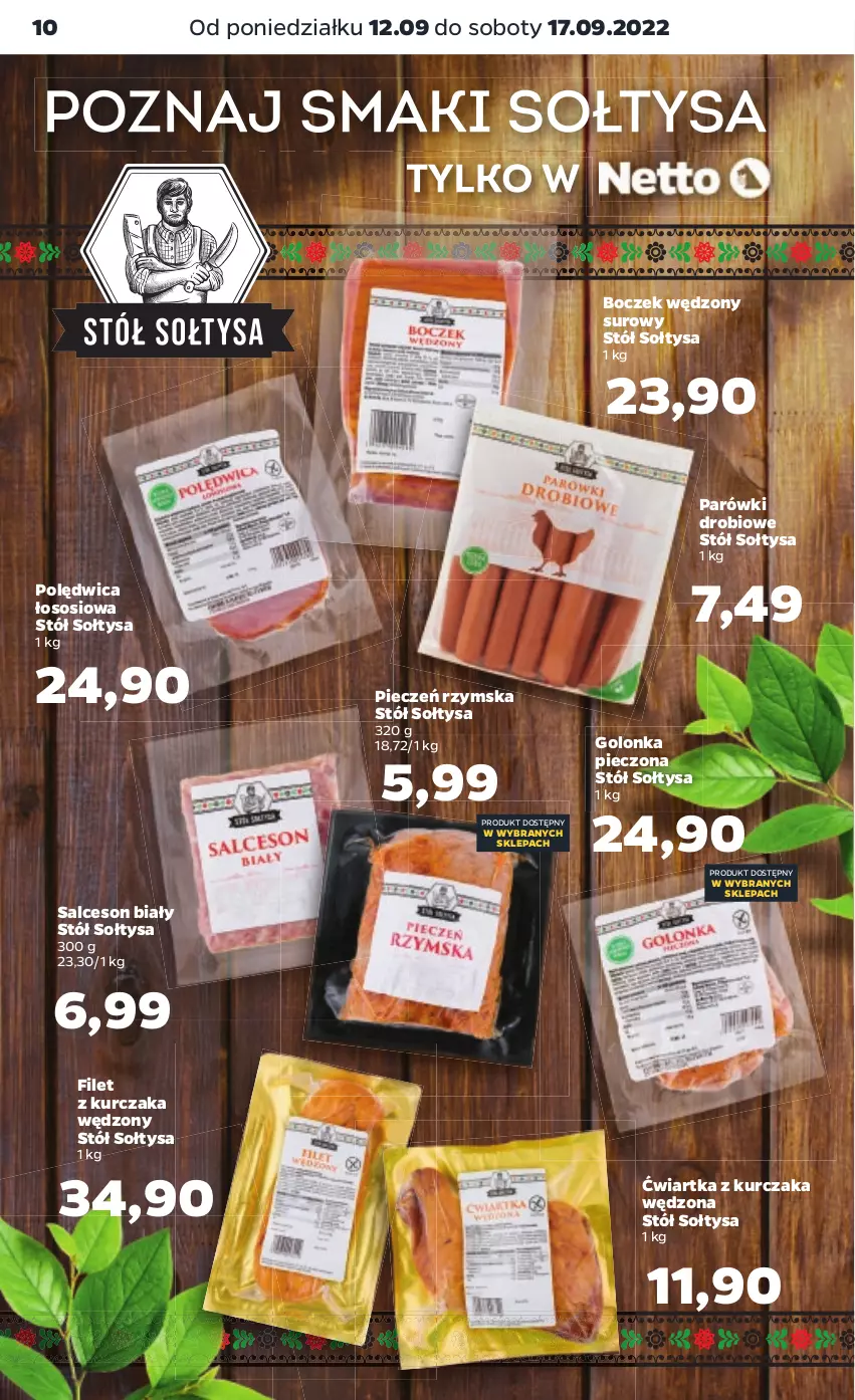 Gazetka promocyjna Netto - Artykuły spożywcze - ważna 12.09 do 17.09.2022 - strona 10 - produkty: Boczek, Golonka pieczona, Kurczak, Parówki, Piec, Pieczeń rzymska, Polędwica, Salceson, Sos, Stół