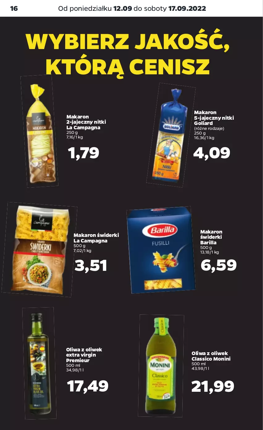 Gazetka promocyjna Netto - Artykuły spożywcze - ważna 12.09 do 17.09.2022 - strona 16 - produkty: Barilla, Gin, Goliard, Makaron, Monini, Oliwa z oliwek