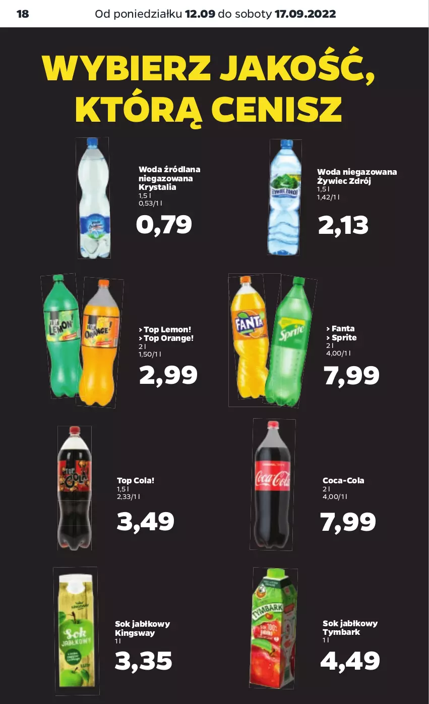 Gazetka promocyjna Netto - Artykuły spożywcze - ważna 12.09 do 17.09.2022 - strona 18 - produkty: Coca-Cola, Fa, Fanta, LANA, Sok, Sok jabłkowy, Sprite, Top, Tymbark, Woda, Woda niegazowana