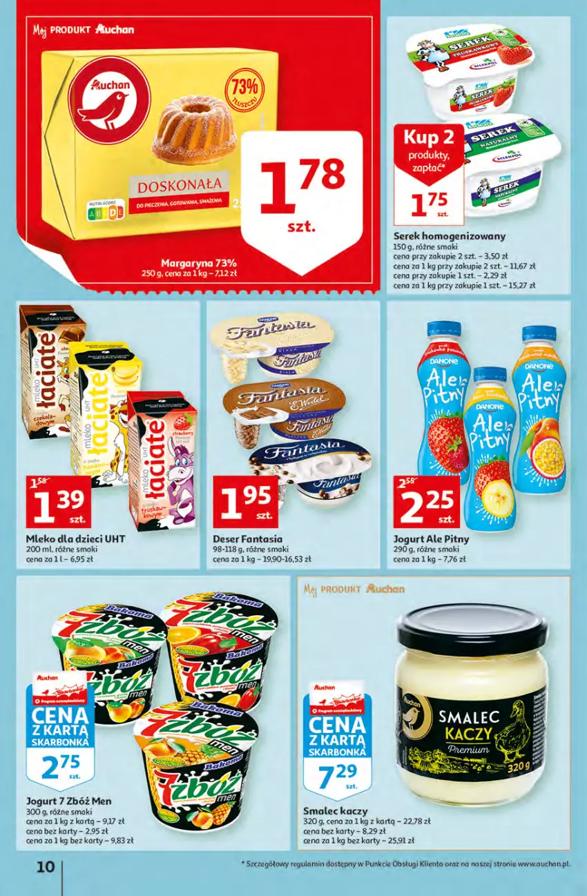 Gazetka promocyjna Auchan - przeNISKIE CENY WAKACYJNE przeOKAZJE Hipermarkety - ważna 23.06 do 29.06.2022 - strona 10 - produkty: Deser, Dzieci, Fa, Fanta, Jogurt, Margaryna, Mleko, Mleko dla dzieci, Ser, Serek, Serek homogenizowany, Smalec