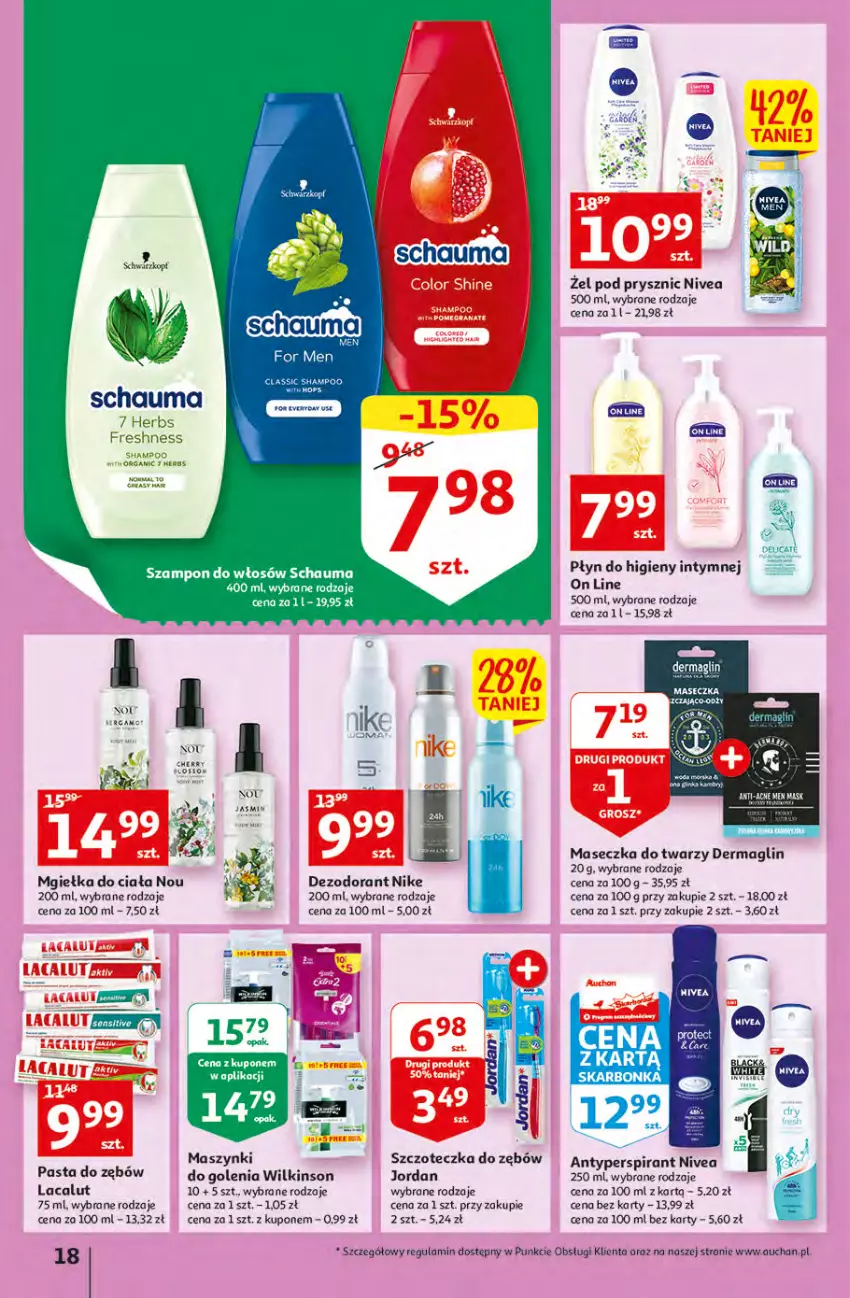 Gazetka promocyjna Auchan - przeNISKIE CENY WAKACYJNE przeOKAZJE Hipermarkety - ważna 23.06 do 29.06.2022 - strona 18 - produkty: Antyperspirant, Dezodorant, Lacalut, Nike, Nivea, Pasta do zębów, Płyn do higieny intymnej, Szczoteczka, Szczoteczka do zębów