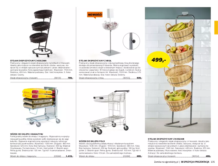 Gazetka promocyjna AJ Produkty - Zima 2021 - ważna 01.01 do 31.03.2021 - strona 135 - produkty: Bieżnik, Chleb, Cynk, Kosz, Mobil, Półka, Rura, Słupek, Sok, Stojak, Wagi, Warzywa, Wózek