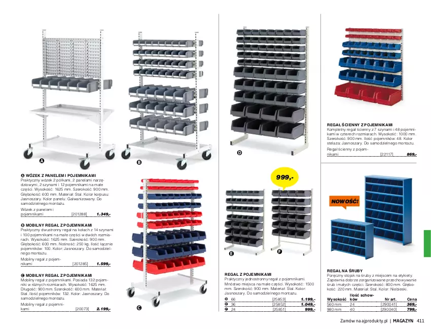 Gazetka promocyjna AJ Produkty - Zima 2021 - ważna 01.01 do 31.03.2021 - strona 411 - produkty: Mobil, Pojemnik, Półka, Por, Regał, Sok, Stojak, Szyna, Wózek
